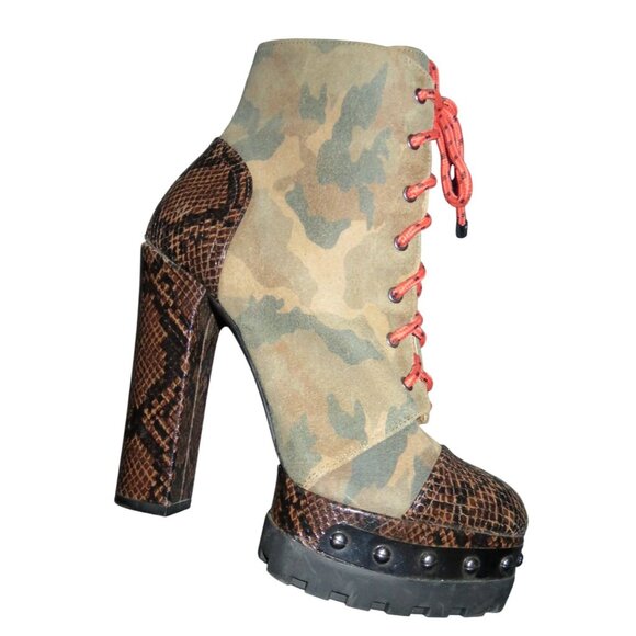 Jessica Simpson Irella Platform Studded Snakeskin Embossed Leather & Camo Combat - Picture 7 of 10